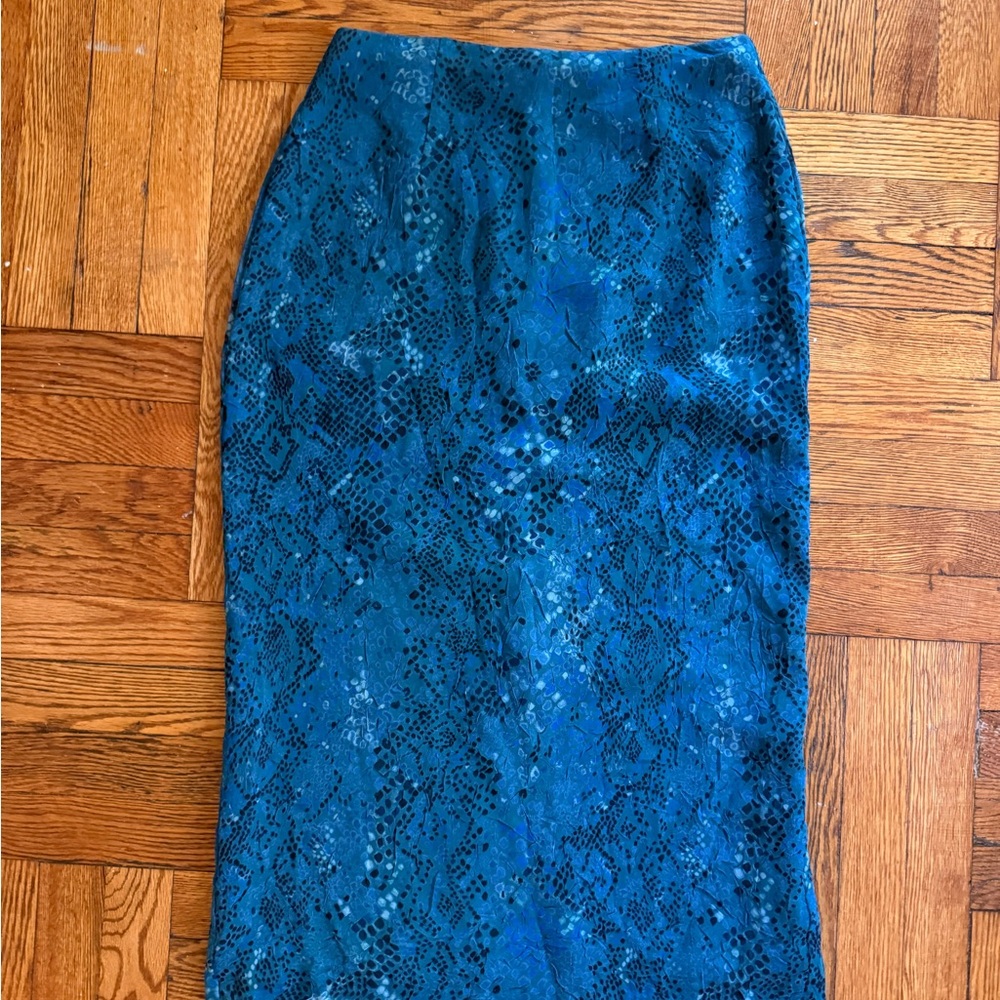 Vintage Clio Petite Teal Patterned Mid Length Skirt